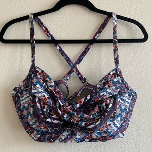 NWOT Athleta Swim Purple Patterned Sports Bra Size 38 B/C